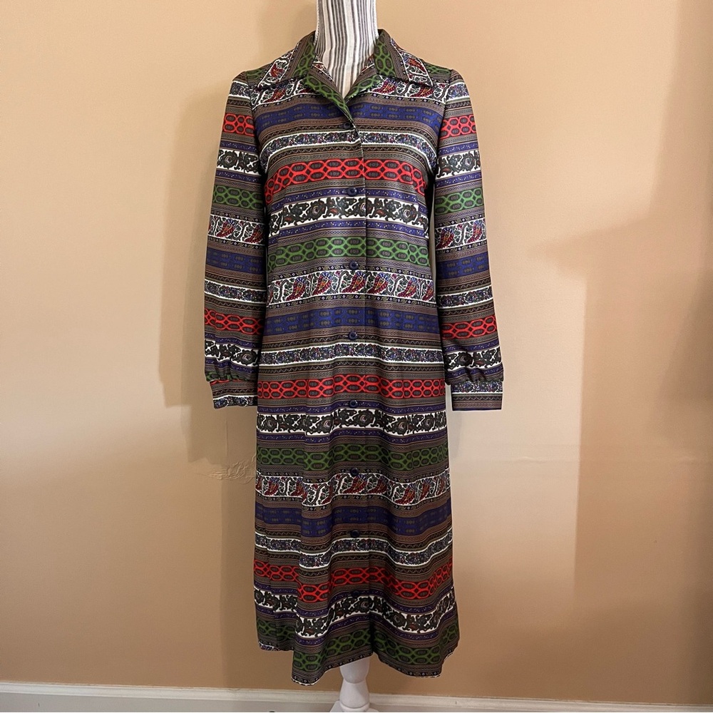 Joan Curtis Vintage Women’s Long Sleeve Collared Button Front Union Made Dress M